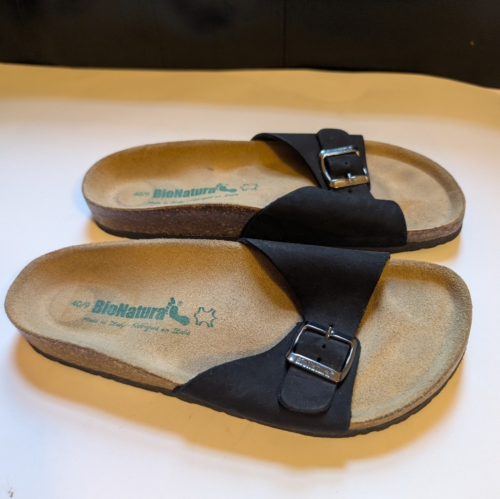 Black Buckle Slide Sandals for Women